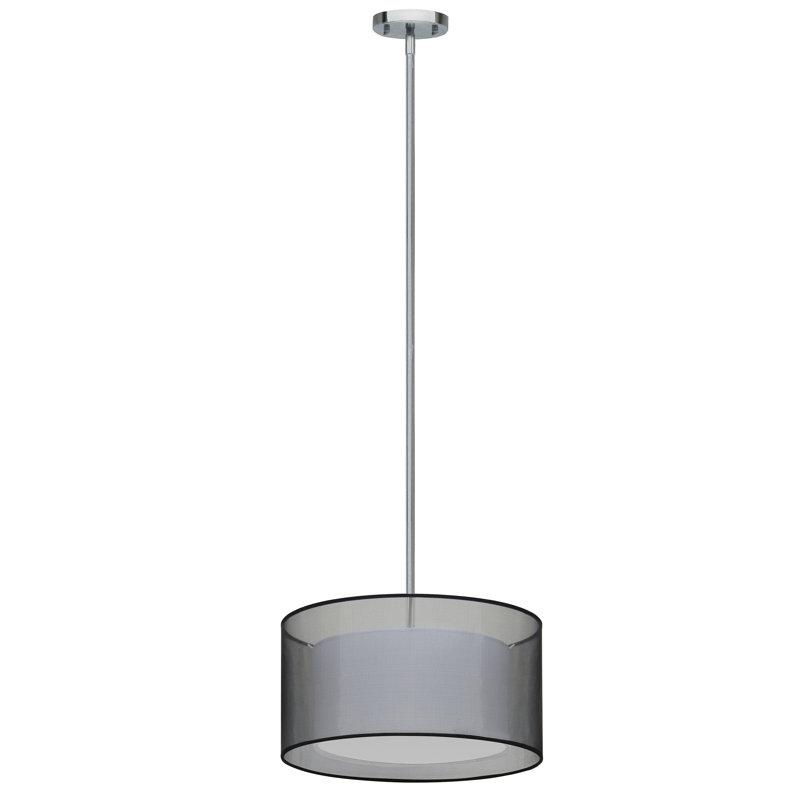 Plafonnier à abat-jour tambour Vincenza, 3, Chrome / noir satiné, Blanc/Noir