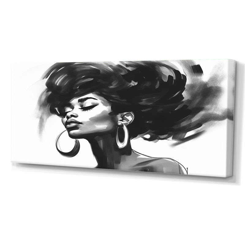 Noir et blanc femme afro-américaine III - art mural femme, Toile tendue, H 28 po x l 60 po x P 1,5 po