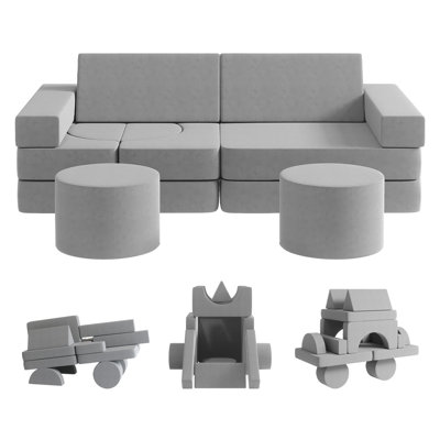 Kids Couch 13PCS, Modular Toddler Couch with 2 Ottomans, Fold Out Kids Couch for Playroom Bedroom