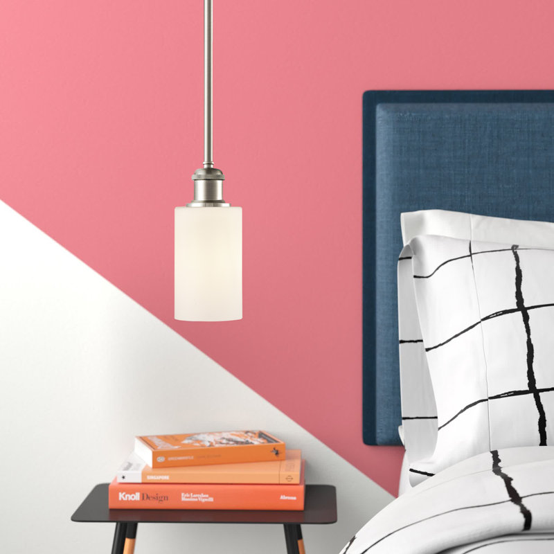Luminaire suspendu cylindrique simple à 1 lumière Glessite, Blanc, DEL, Nickel satiné brossé