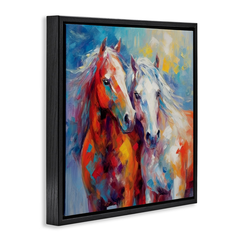 Art abstrait sur toile, "Chevaux brossés abstraits" par Irena Orlov, H 18 po x l 18 po, Cadre flottant noir de jais