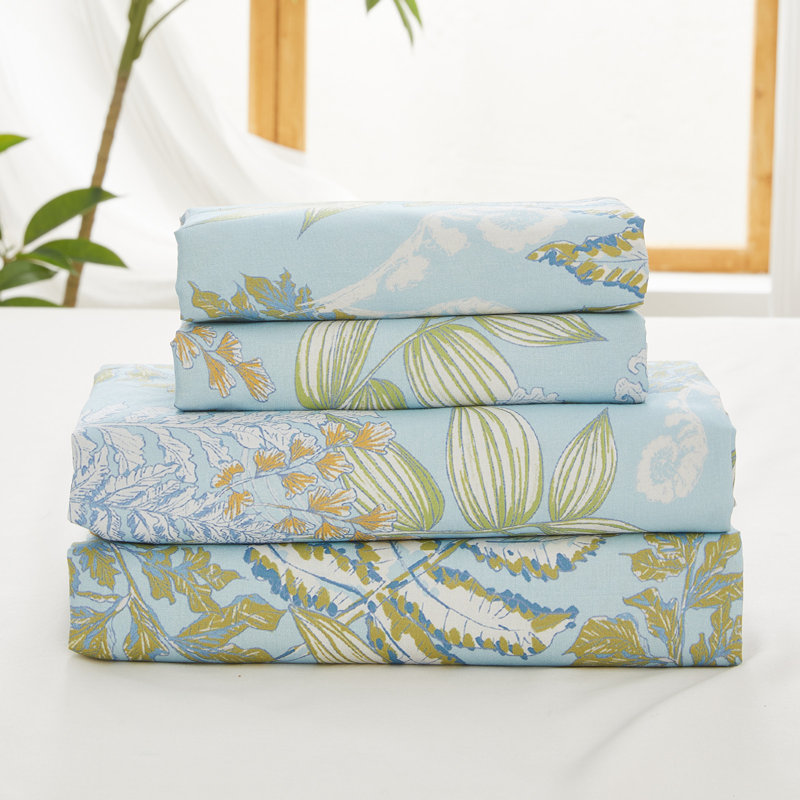 Ensemble de draps pour très grand lit de très grande taille 4 pièces Kingrest, Feuilles bleues