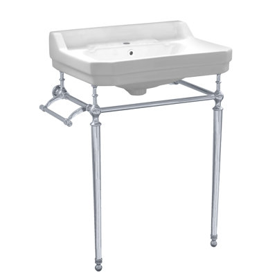 Victoriahaus 23.5" x 20" Rectangular Console Sink with Faucet Drill, Towel Bar, Backsplash, and Overflow