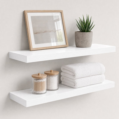 2-Piece 9.3" Extra Deep Wood Floating Shelves, Modern Design Wall Mount Display Shelves
