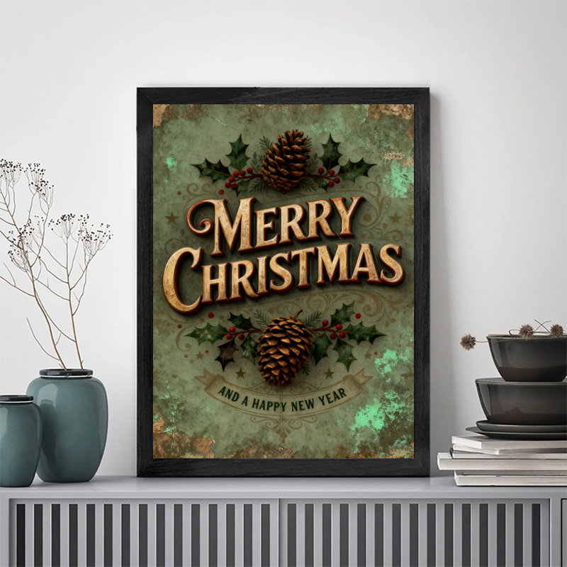 Art mural rétro noir encadré «Merry Christmas», impressions de style rétro, H 25 po x l 17 po