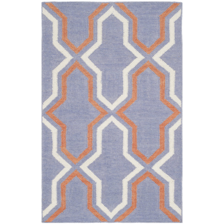 Rodgers Hand Woven Flat Weave Wool/Cotton Geometric Rug in Purple/Orange