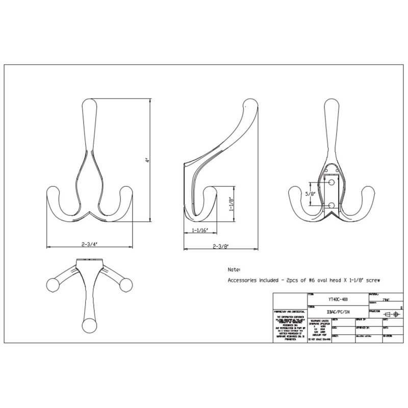 4" Triple Zinc Concealed Wall Mounted Robe Hook, Polished Chrome