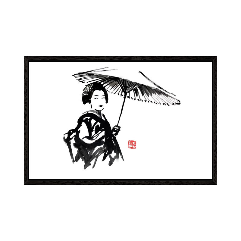 Geisha With Umbrella by Péchane - Print on Canvas, Black Framed, 152.5 cm H x 101.5 cm W