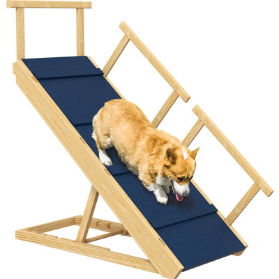 Rampe pliable en bois pour chien avec tapis antidérapant et 4 hauteurs réglables, permettant aux chiens d'atteindre facilement les lits ou canapés hauts, tapis stable en bois naturel, pour une esthétique soignée de vos meubles.