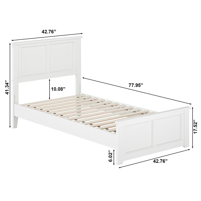 Lit bas en bois massif Patillo avec pied de lit assorti, Blanc, Simple