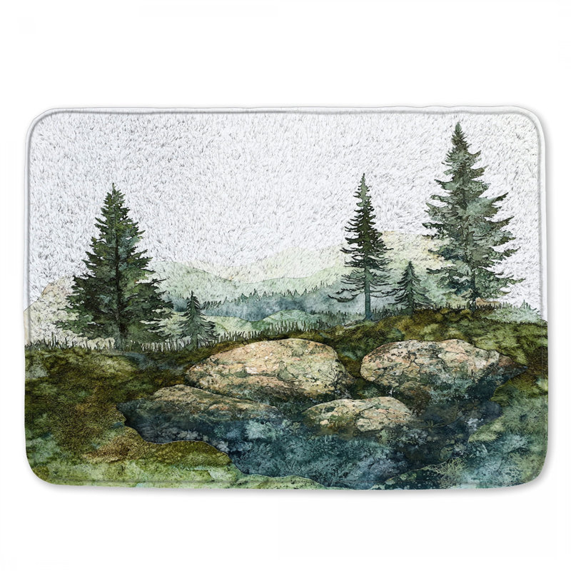 Mountain Forest Landscape Bath Mat, 24in W x 17in L