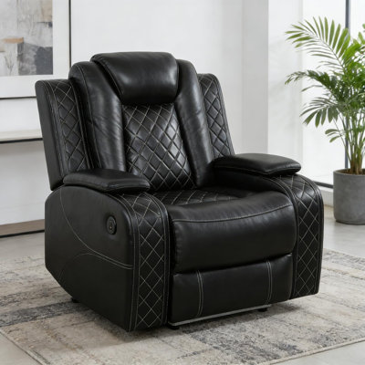 Canapé modulaire inclinable électrique en cuir pour le cinéma maison, canapé électrique inclinable avec alimentation sans fil, éclairage ambiant à DEL, porte-gobelets et rangement, canapé en cuir Air pour le confort du salon (beige) - Fauteuil inclinable simple