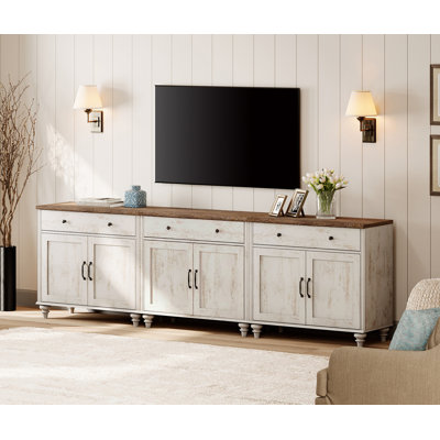 TV Stand For 100 Inch TV, 3-In-1 TV Console Table For 75/80/85/90 Inch TV, Entertainment Center With 3 Drawers And 6 Doors, Kitchen Sideboard Buffet Cabinet For Dining Room, Rustic White
