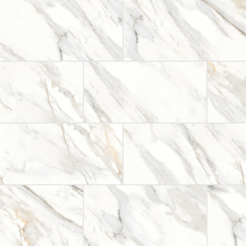 Shandar 12" x 24" Porcelain Marble Look Wall Floor Use Tile in Arezzo Bianco, Polished