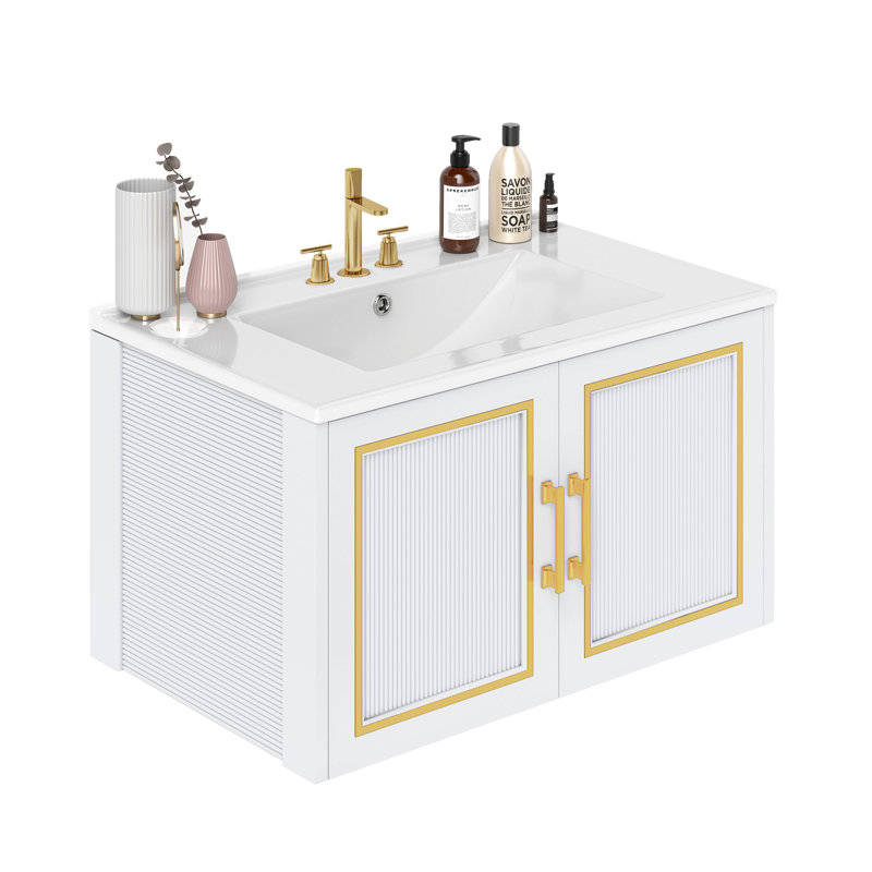 Meuble-lavabo mural moderne avec lavabo intégré en céramique, Noir, noir, noir, noir
