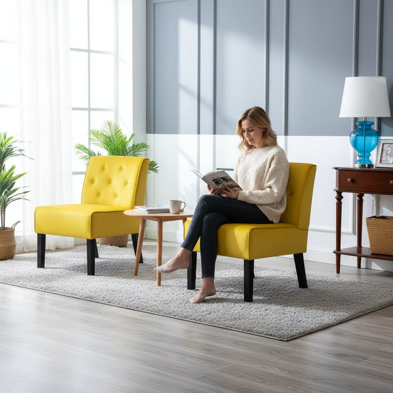 Fauteuil d'appoint 2 pièces à dossier boutonné, Jaune