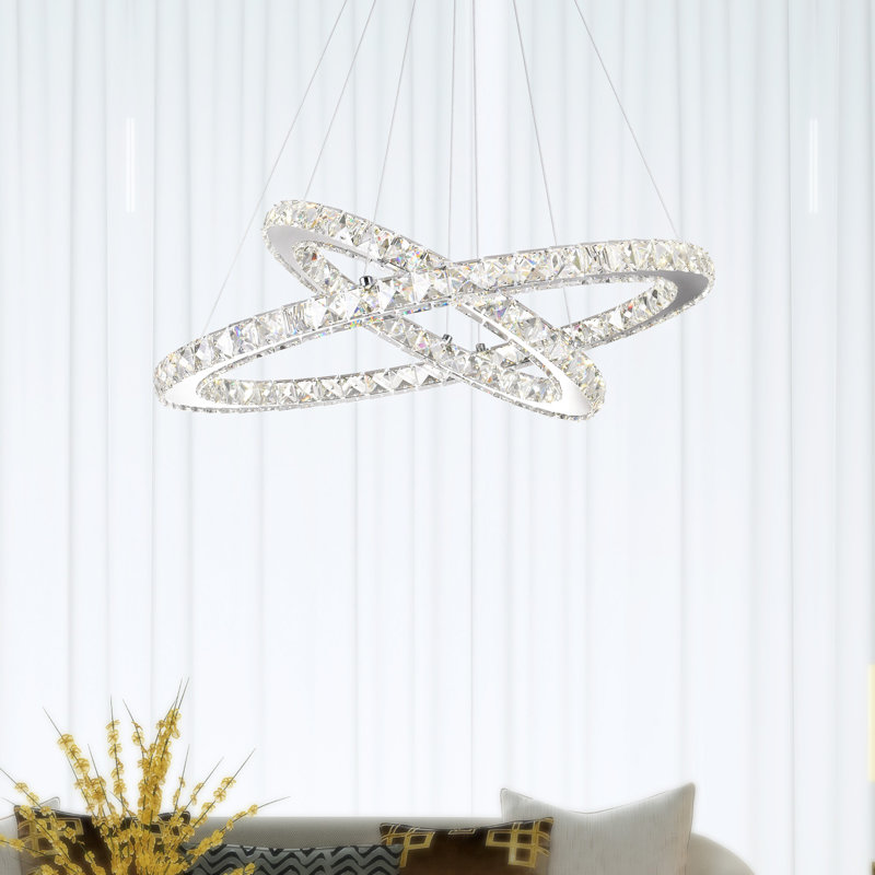 Lustre à DEL avec finition chromée, H 60 po x l 24 po x P 24 po
