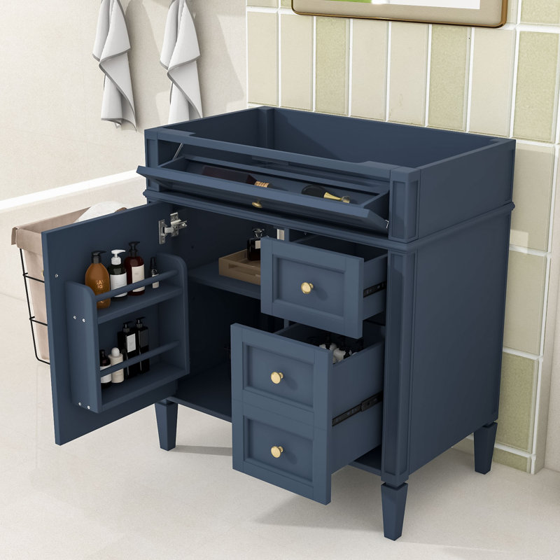 Meuble-lavabo élégant avec tablettes et tiroirs réglables, Bleu