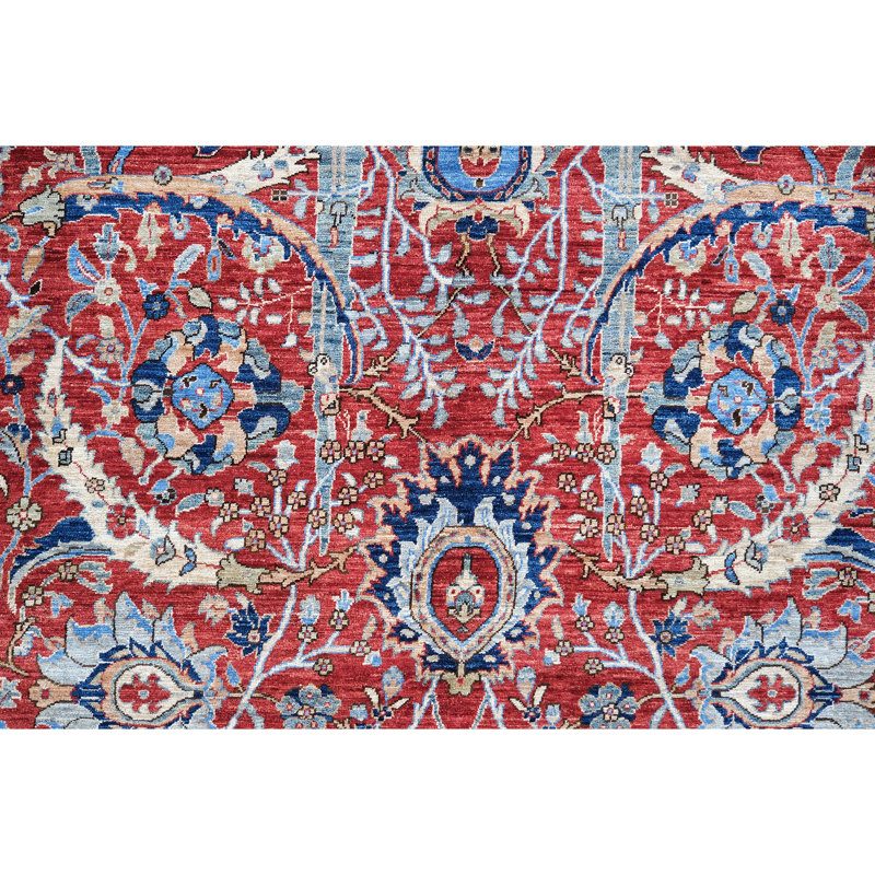 Tapis rouge et bleu marine noué à la main de haute qualité