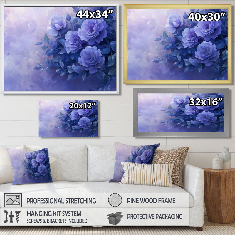 Mauve crépuscule lueur de roses - Art mural roses, H 12 po x l 20 po, Reproduction encadrée d'une seule photo sans pass, Doré
