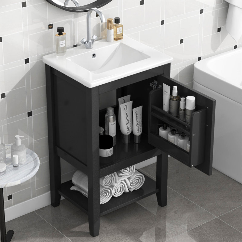 Meuble-lavabo de 20 po avec lavabo, armoire de salle de bain avec porte à fermeture douce, support de rangement et tablette ouverte