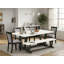 L'ensemble de table de salle à manger 6 pièces comprend une table en bois jacobine vieilli, un banc en bois et 4 chaises de cuisine en lin gris foncé Gotham avec dossier haut - finition noire brossée-563663815-563663812