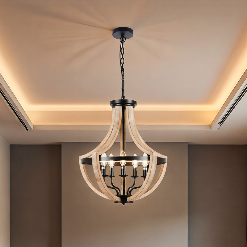  Lustre de style lanterne moderne à 5 lumières de 19 po à intensité variable, réglable en hauteur et plafonnier incliné compatible avec la salle à manger