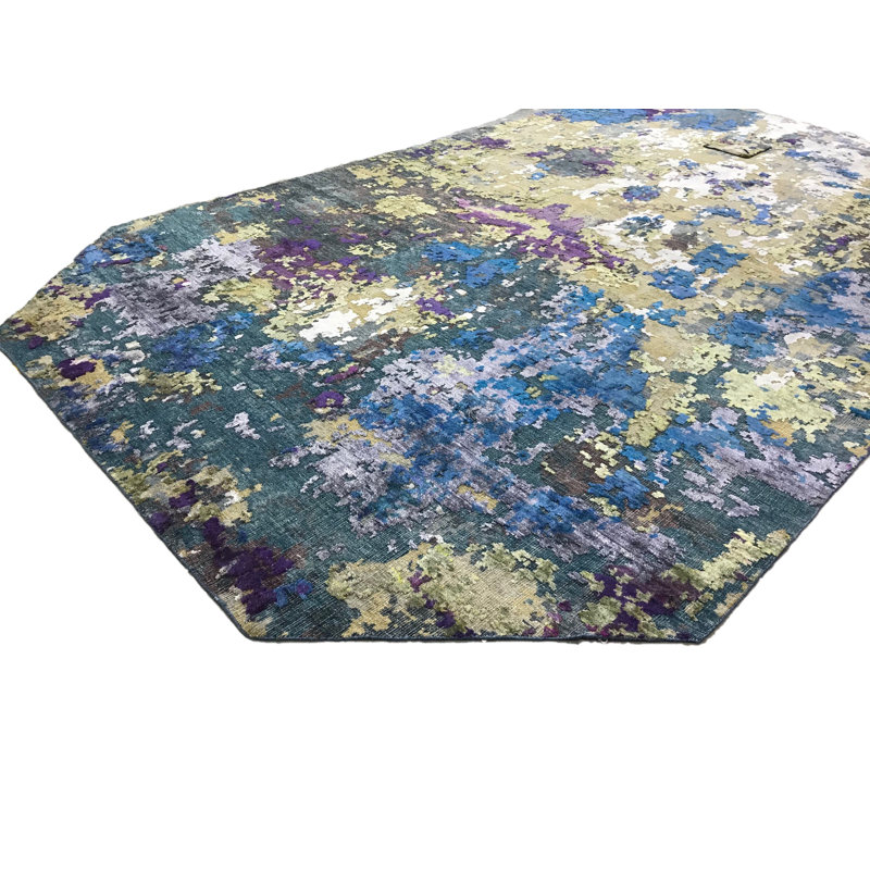 Odyssey Post Modern Organic Abstract Hand-Knotted Wool/Silk Purple Blue Green Designer Area Rug / Rug Size: Rectangle