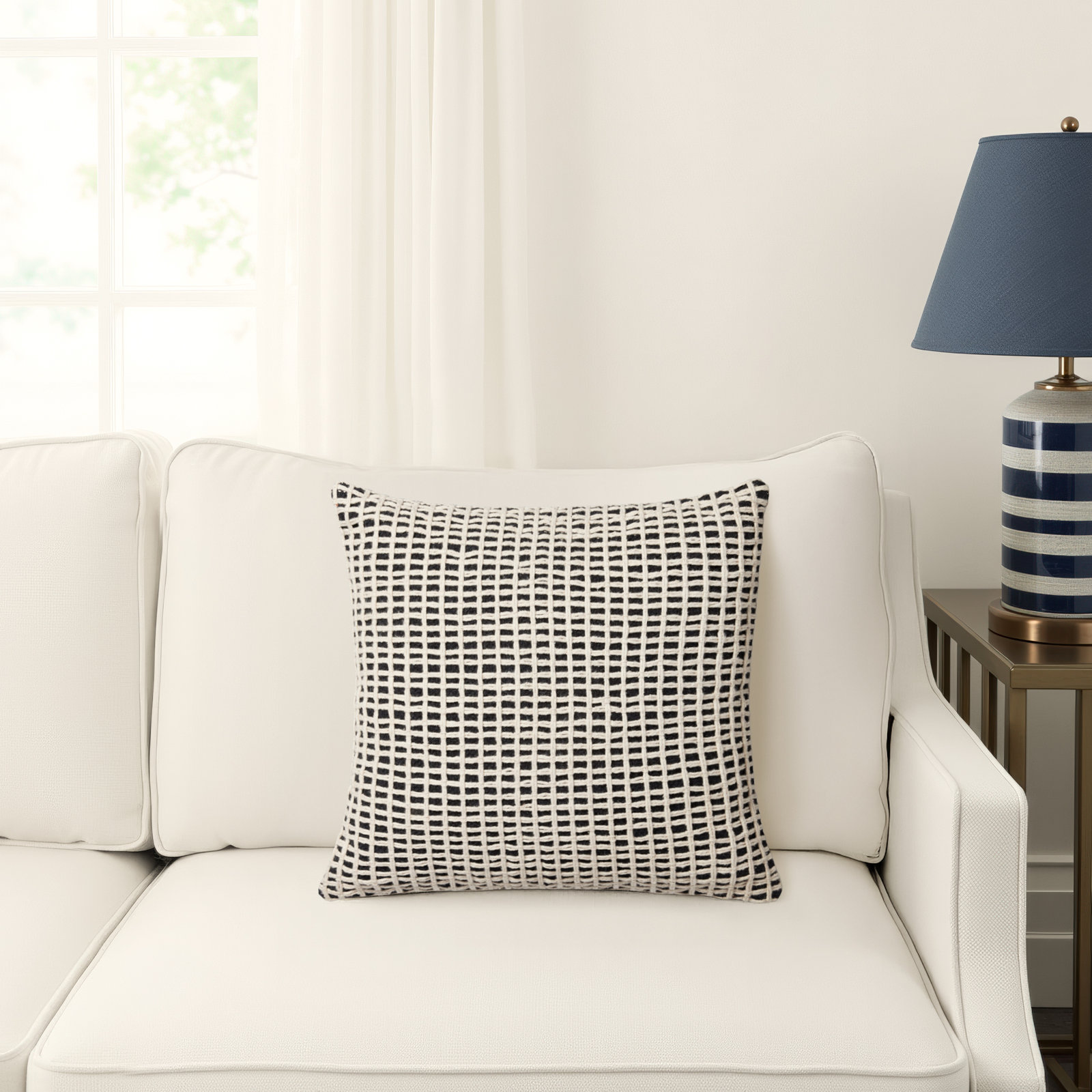Strasbourg Plaid Cotton Throw Pillow, Black/Ivory, Pillow Cover Only - No Insert
