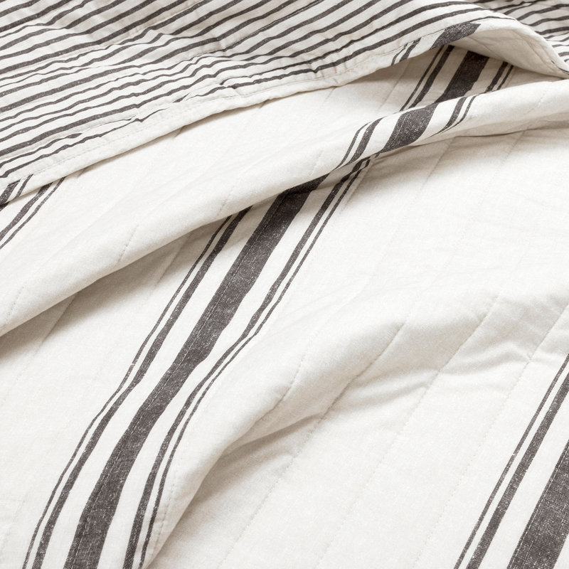 Fonti Cotton Striped Quilt, Black