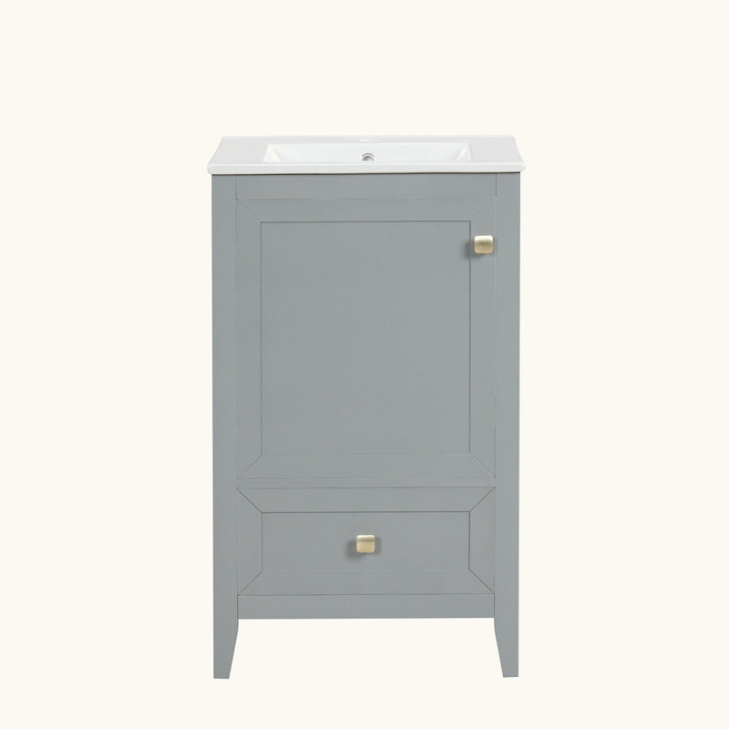 Meuble-lavabo de salle de bain avec lavabo et tiroir, Gris