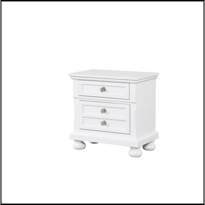 Stylish Wooden 2 Drawer Nightstand , White