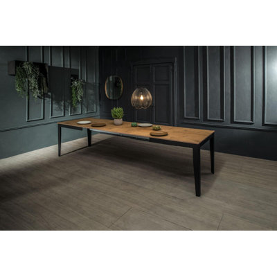 Nithilan Extendable Oak Metal Base Dining Table