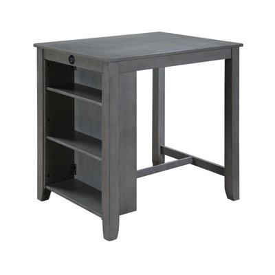 Compact 36 Inch Counter Height Dining Table With USB Charging And Storage Shelves For Small Spaces