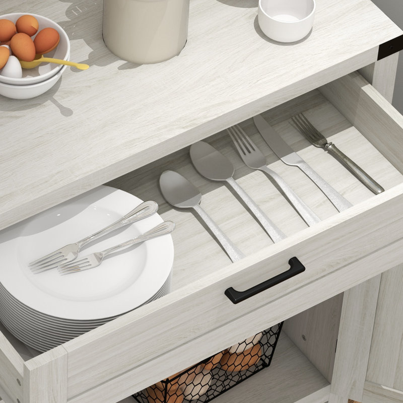 Enochs Freestanding Storage Pantry Furniture w/ Adjustable Shelf for Living Room, White