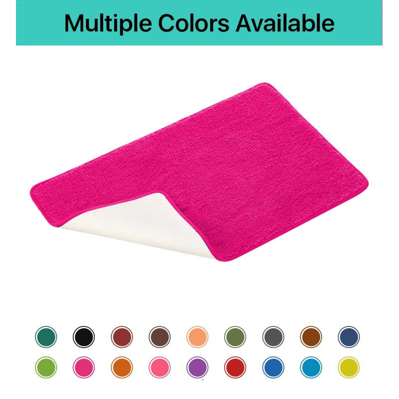 Mckeel Polyester Non-Slip Solid Bath Rug Set, Neon Pink