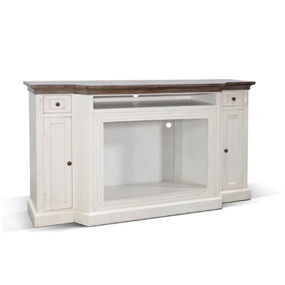 TV Console w Open Fireplace Area, 72 Inch Buckskin Brown & Marble White
