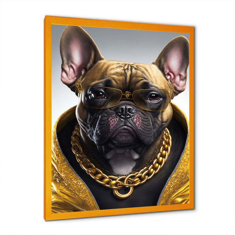 «Frenchie Gangster in NYC I», impression sur toile, H 20 po x l 12 po x P 1 po, Impression dorée sur toile encadrée