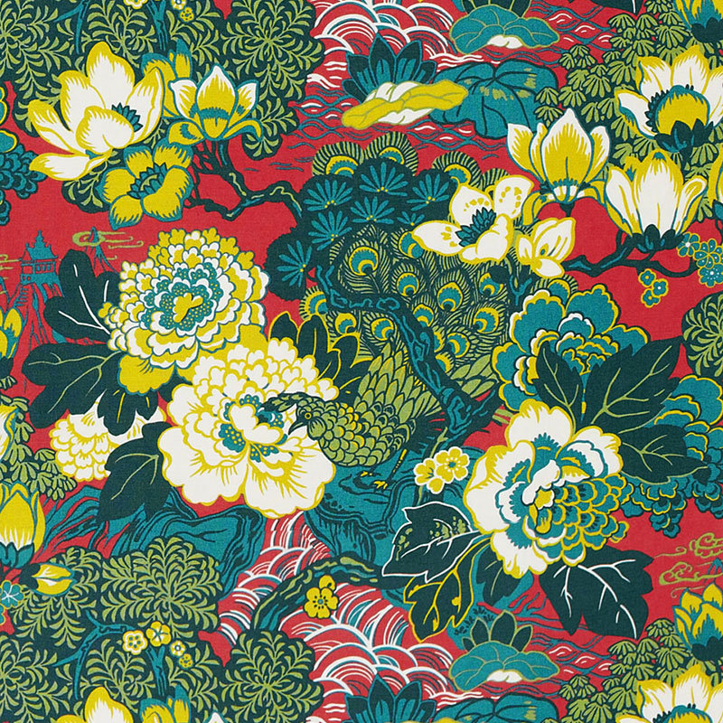 Shanghai Peacock Fabric, Cerise