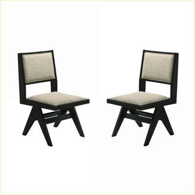 Ensemble de 2 chaises d'appoint de salle à manger contemporaines, cadre gris rembourré en tissu noir pour adultes de salle à manger
