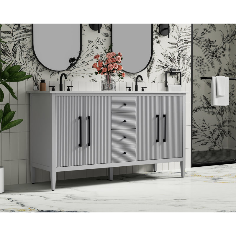 Meuble-lavabo double 60 po, Gris