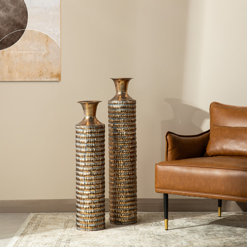 Vases de plancher en métal doré avec finition Verdigris