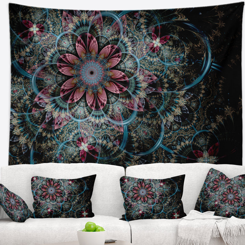 Tapisserie fleur de couleur florale florale à motif floral bleu foncé, H 50 po x l 60 po