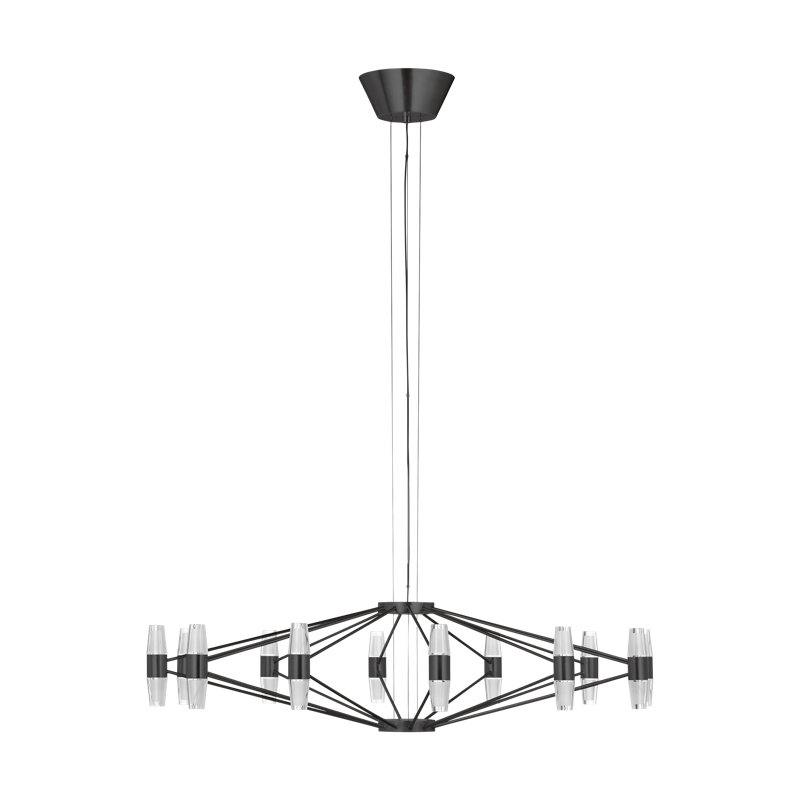 Sean Lavin Lassell large chandelier in natural brass finish with crystal glass shades, Bronze