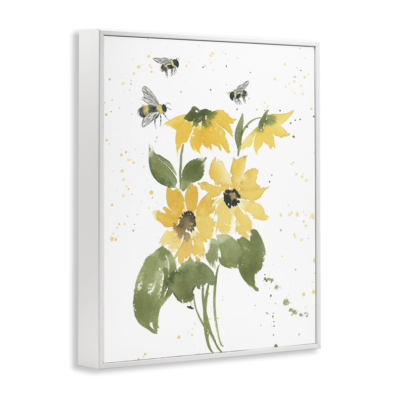 «Bumble Bees & Daisies», art de la giclée encadrée par Lucille Price, H 14 po x l 11 po, Blanc