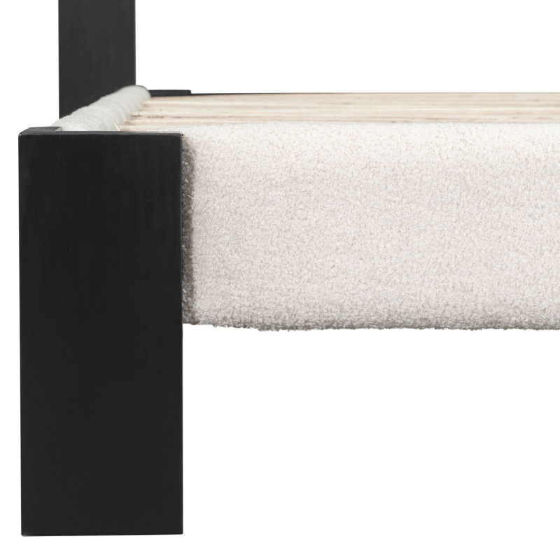 Boucle Cal King Bed Frame With Cube Headboard ,BEIGE + BLACK