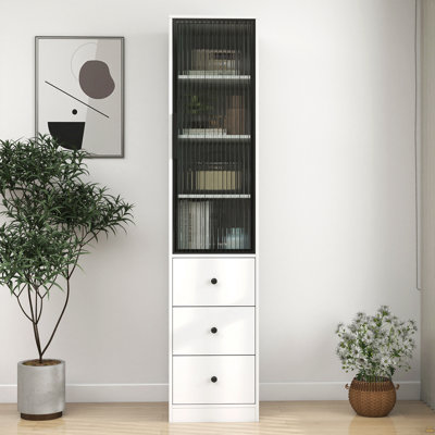 70.87" H Tall Bathroom Storage Cabinet With 1 Glass Door And 3 Drawer, Narrow Storage Unit, Floor Cabinet