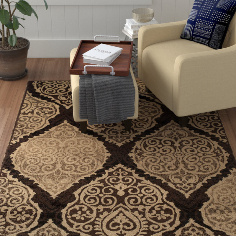 Valarie 100% Polypropylene Damask Medallion Indoor Area Rug, Rectangle 8' x 10'