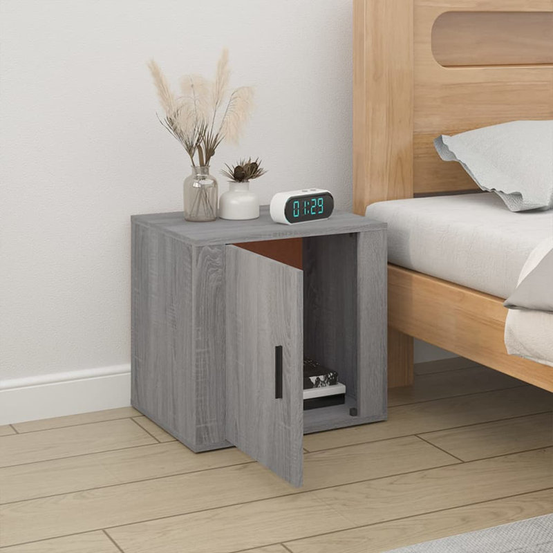 Kemi 50cm W Manufactured Wood Bedside Table, Grey Sonoma, Individual