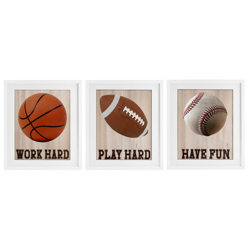 Motivational Sports Words, ensemble de 3 impressions encadrées sous verre, design par Marcus Prime, H 16 po x l 13 po